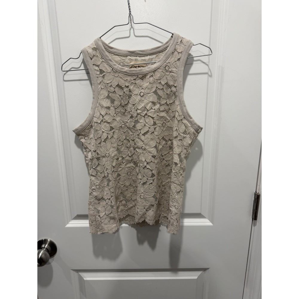 Chaser Womens Tank Top Floral Lace Beige Small